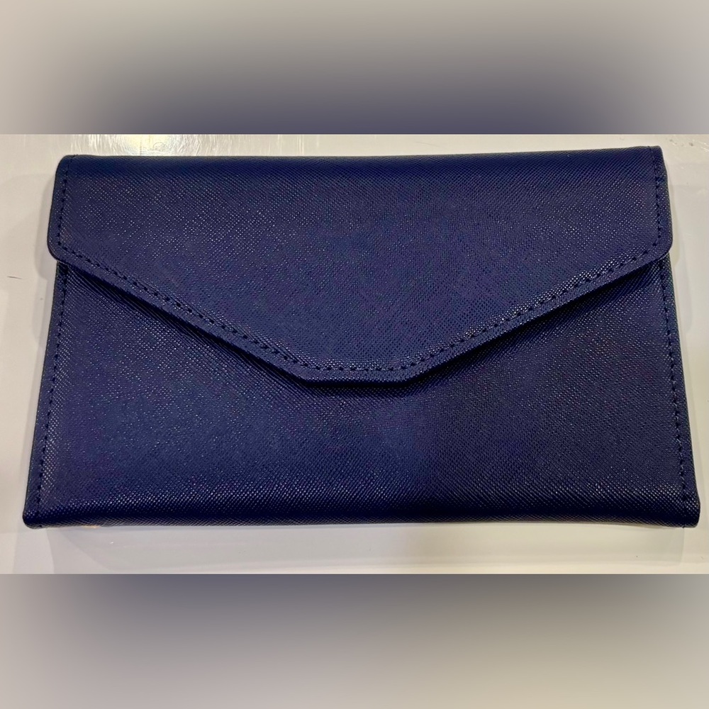 Tri-Fold Elegant & Roomy Travel Wallet in Navy Blue with RFID Security Sensor